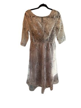 Taupe Lace & Sequins Overlay Formal Wedding Prom Dress Medium New